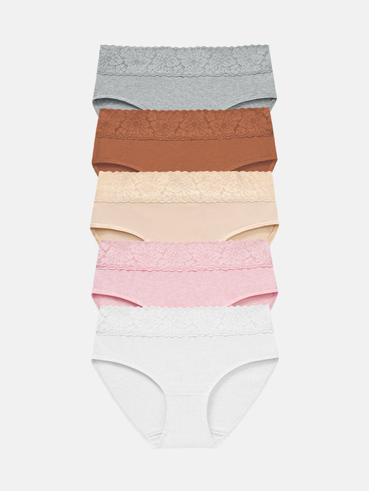 Womens Underwear Cotton Hipster Panties Lace Panty 5-pack 6004