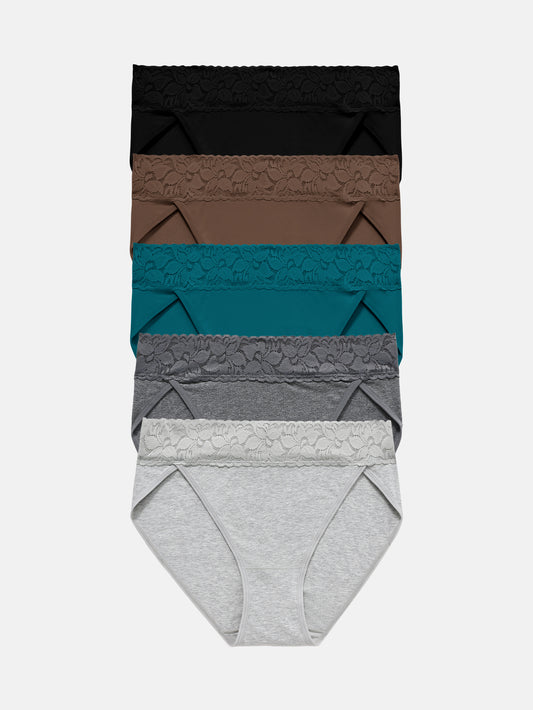 Womens Underwear Cotton Bikini Panties High Cut 5-PACK 3168