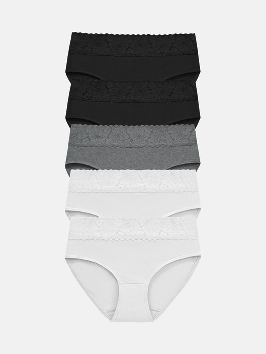 Womens Underwear Cotton Hipster Panties Lace Panty 5-pack 6004
