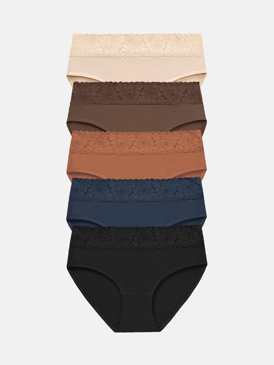 Womens Underwear Cotton Hipster Panties Lace Panty 5-pack 6004