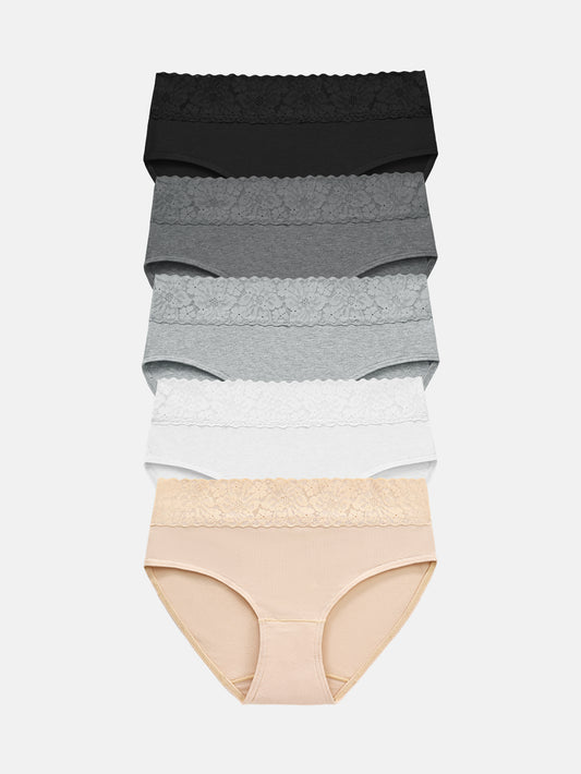Womens Underwear Cotton Hipster Panties Lace Panty 5-pack 6004