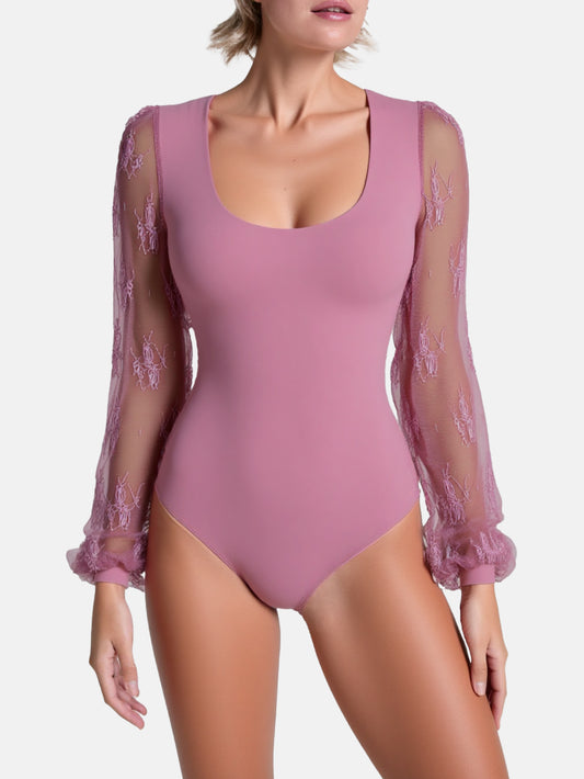 Long Sleeve Body Suits Womens Thong Double Lined Round S-XL