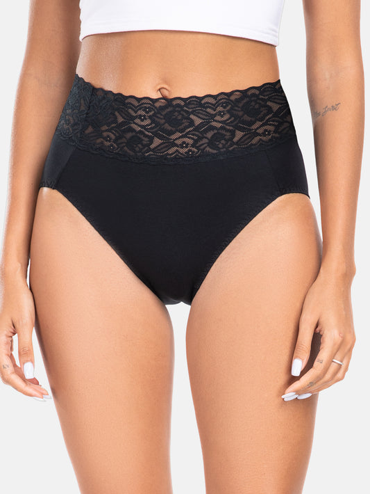 Women High Waisted Lace Hipster Stretch Briefs for Ladies 5-Pack 6005