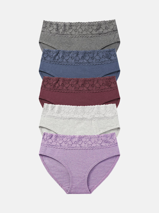 Lace Hiphugger Cotton Hipster Panties for Women 5-PACK 3020