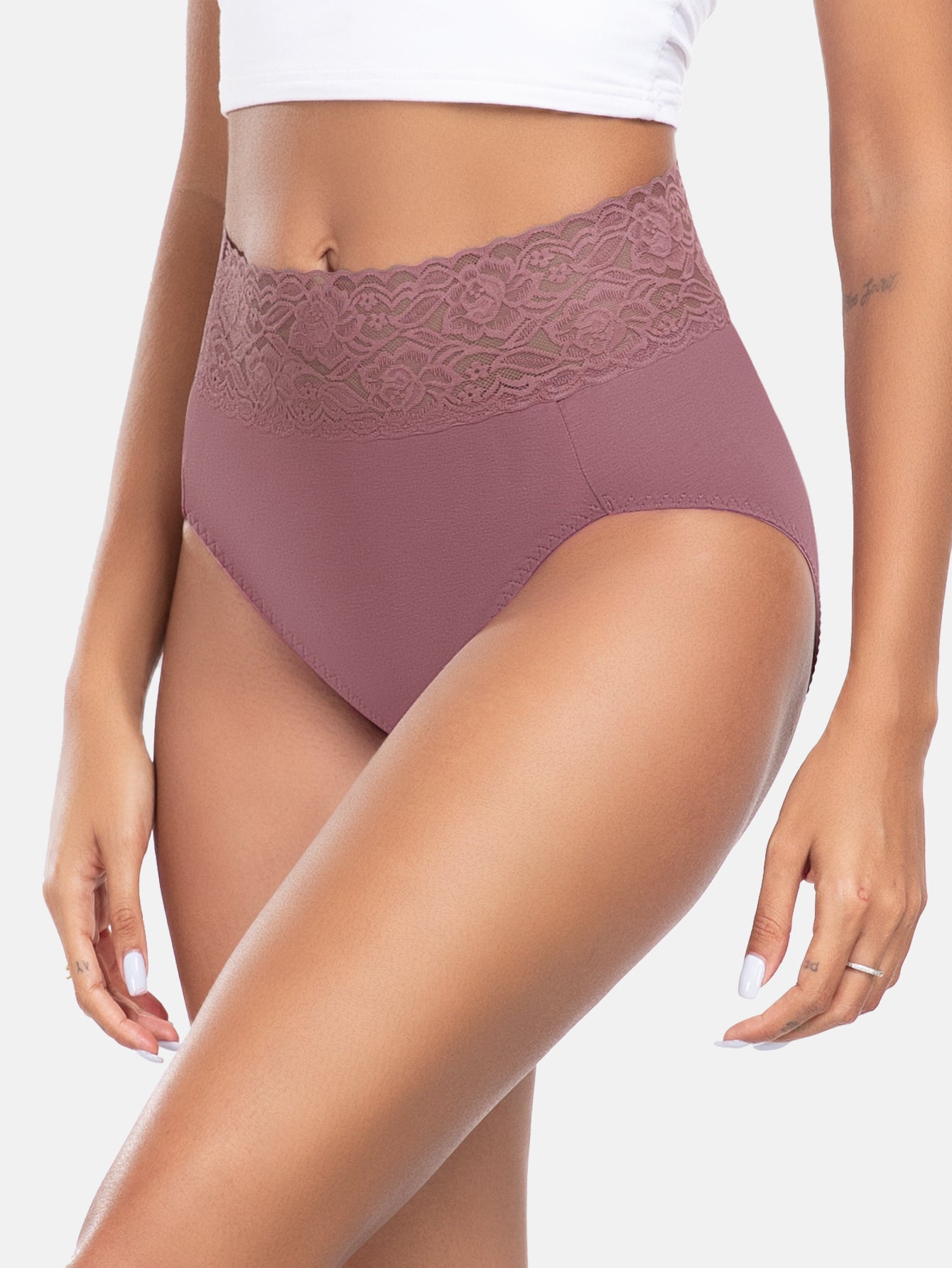 Women High Waisted Lace Hipster Stretch Briefs for Ladies 5-Pack 6005