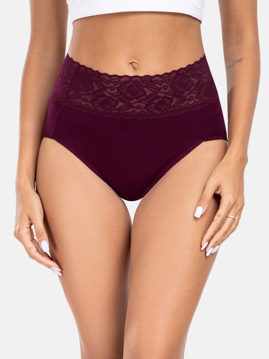 Women High Waisted Lace Hipster Stretch Briefs for Ladies 5-Pack 6005