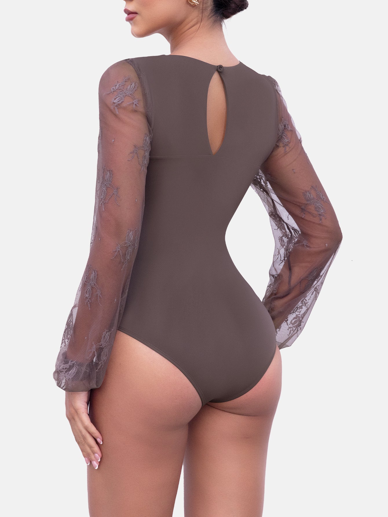 Long Sleeve Body Suits Womens Thong Double Lined Round S-XL