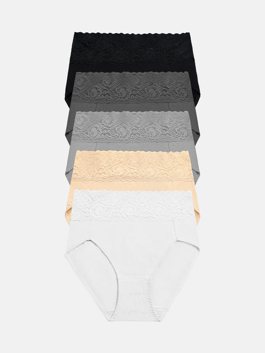 Women High Waisted Lace Hipster Stretch Briefs for Ladies 5-Pack 6005