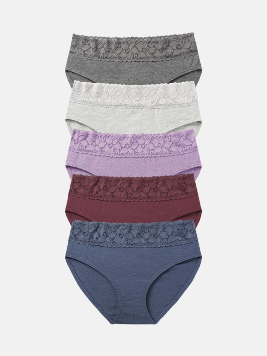 Lace Hiphugger Cotton Hipster Panties for Women 5-PACK 3020