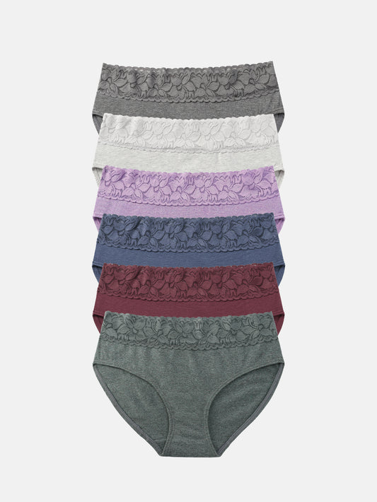 Lace Hiphugger Cotton Hipster Panties for Women 6-PACK 3020
