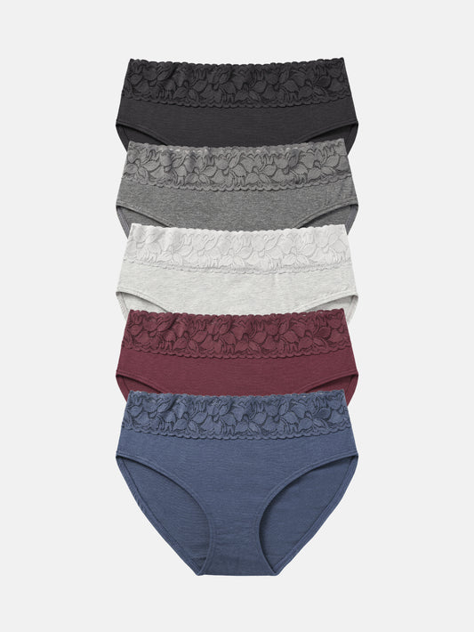 Lace Hiphugger Cotton Hipster Panties for Women 5-PACK 3020