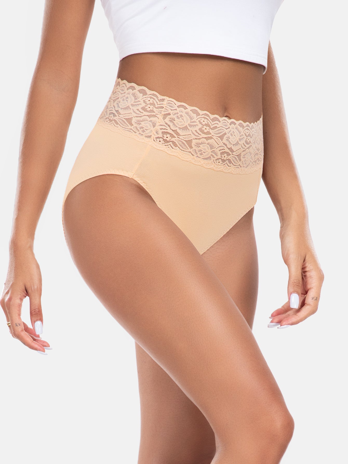 Women High Waisted Lace Hipster Stretch Briefs for Ladies 5-Pack 6005