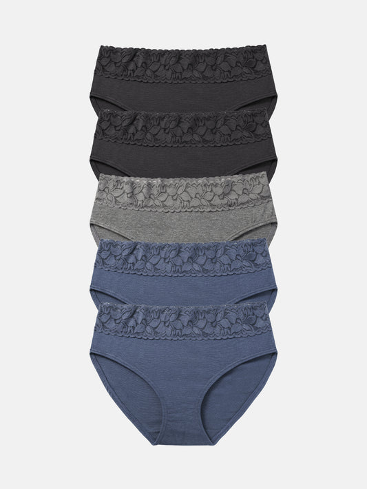 Lace Hiphugger Cotton Hipster Panties for Women 5-PACK 3020