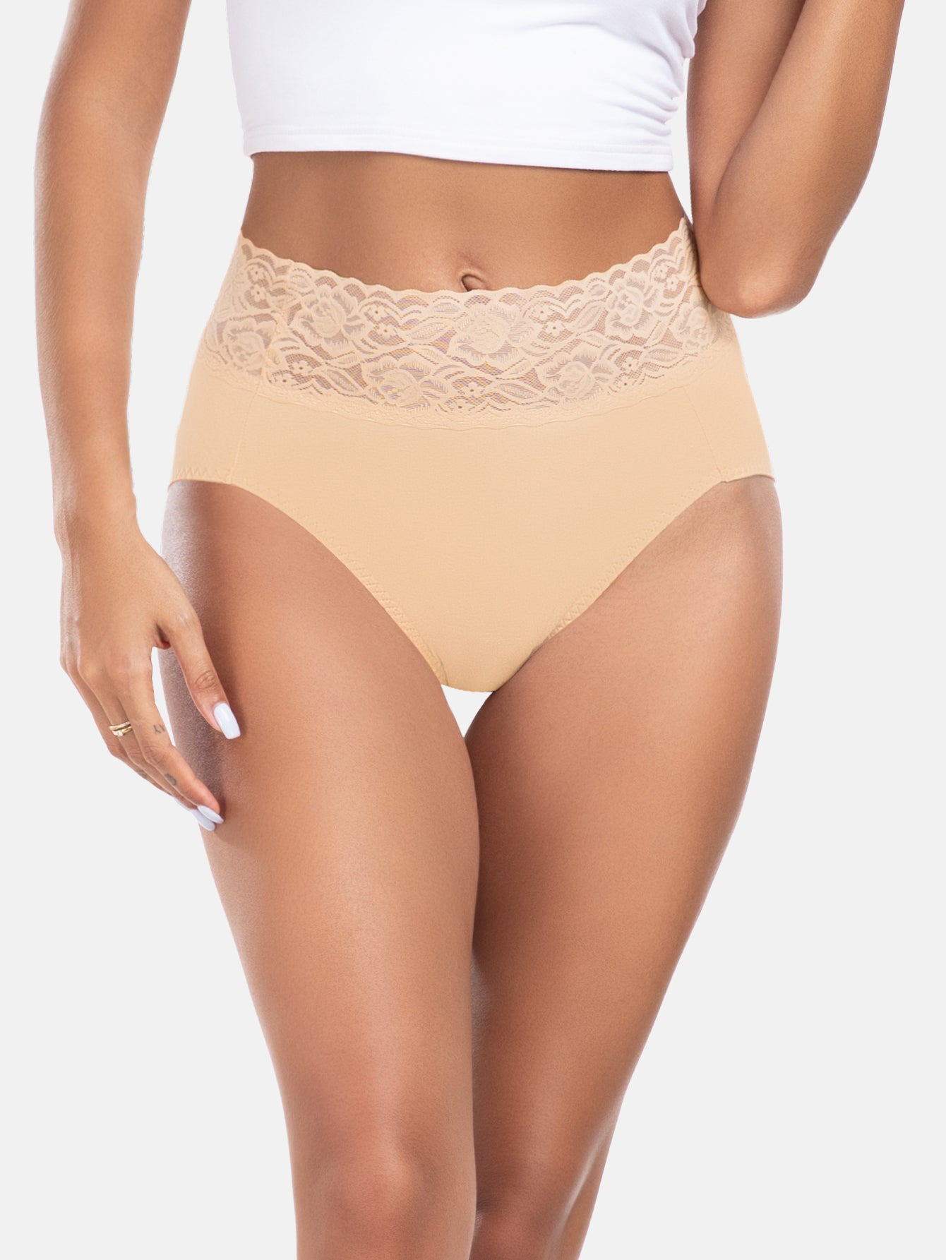 Women High Waisted Lace Hipster Stretch Briefs for Ladies 5-Pack 6005