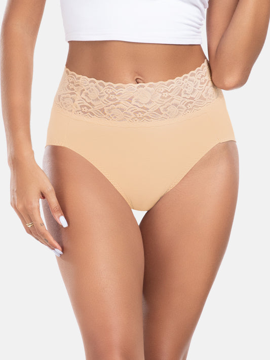 Women High Waisted Lace Hipster Stretch Briefs for Ladies 5-Pack 6005