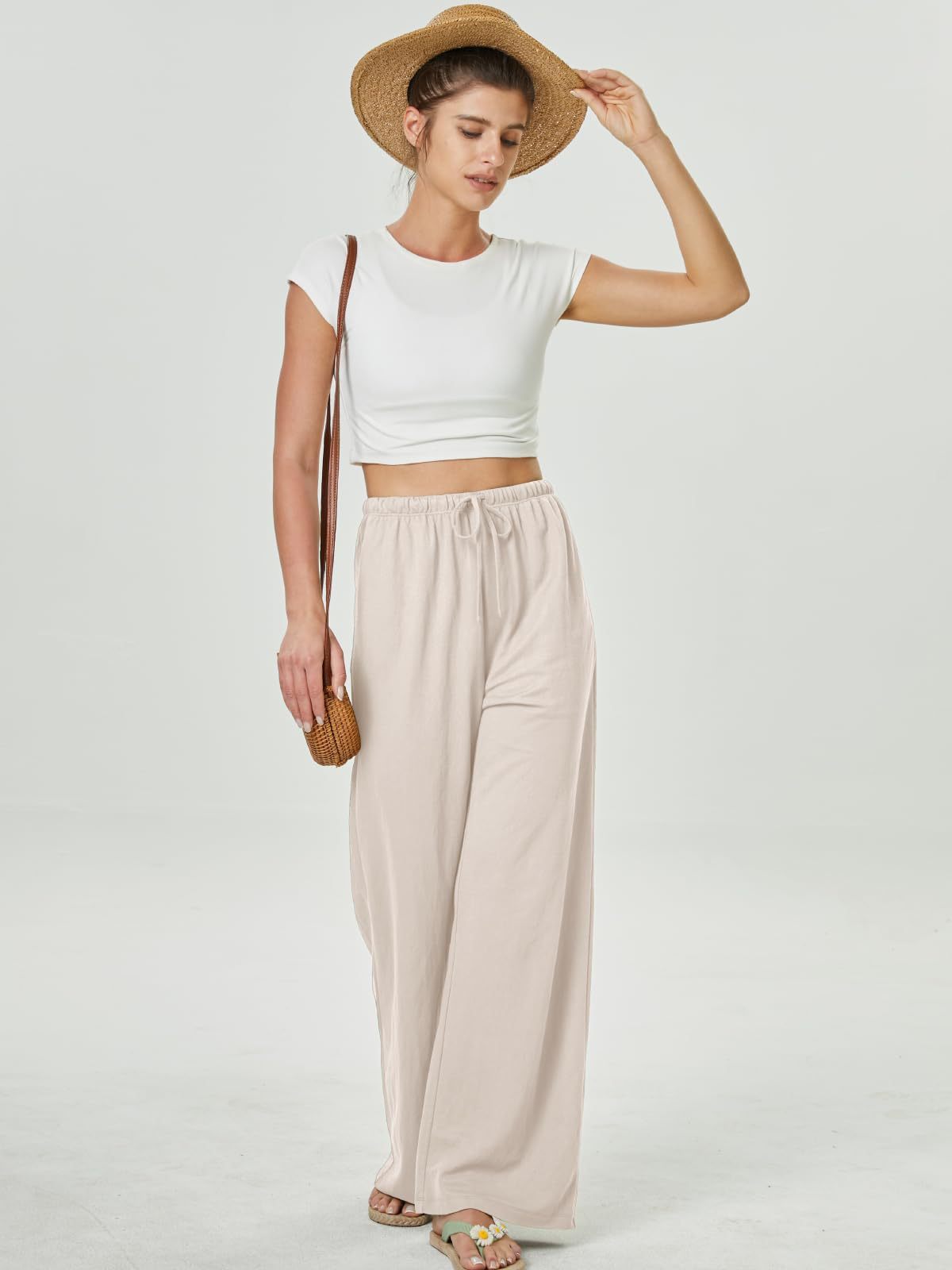 Women's High-Waisted Casual Pants with Loose Drawstring