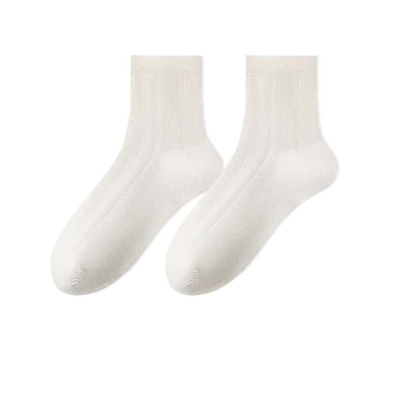 Women's Thin Cotton Socks - Antibacterial, Odor-Resistant, Pilling-Resistant, Mid-Calf Length