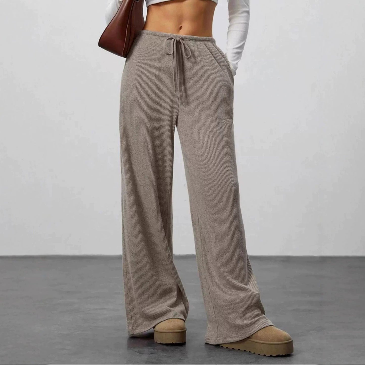 Solid-Color Casual Relaxed-Fit Fall/Winter Wide-Leg Pants