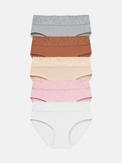 Womens Underwear Cotton Hipster Panties Lace Panty 5-pack 6004