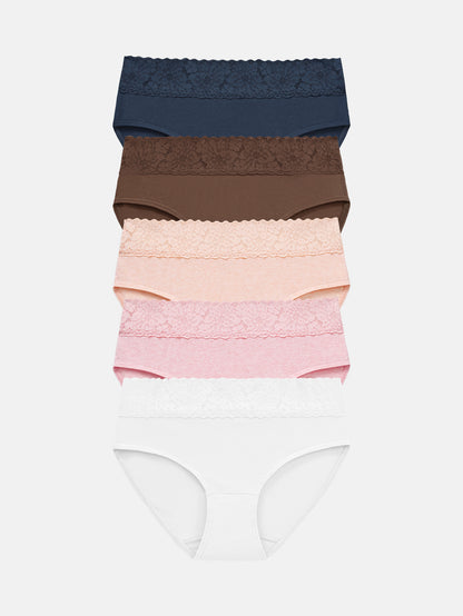 Womens Underwear Cotton Hipster Panties Lace Panty 5-pack 6004