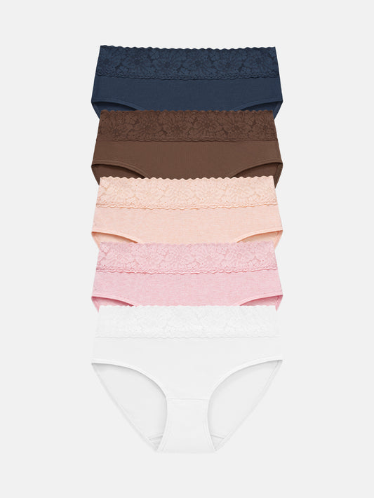 Womens Underwear Cotton Hipster Panties Lace Panty 5-pack 6004