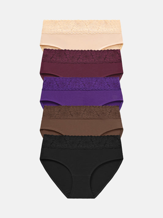 Womens Underwear Cotton Hipster Panties Lace Panty 5-pack 6004