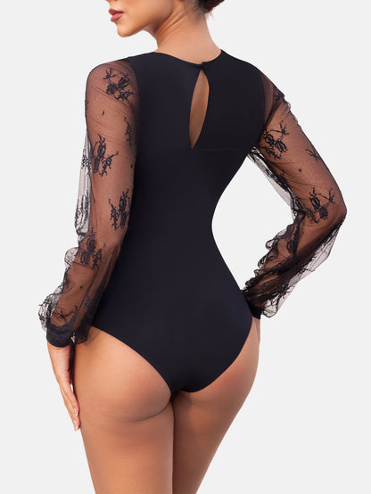 Long Sleeve Body Suits Womens Thong Double Lined Round S-XL