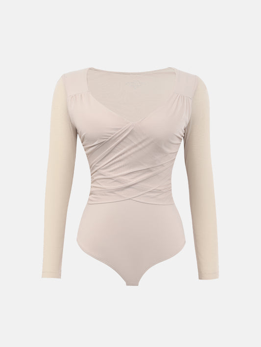 Bodysuits for Womens Long Sleeve Sheer Mesh Ruched S-XL