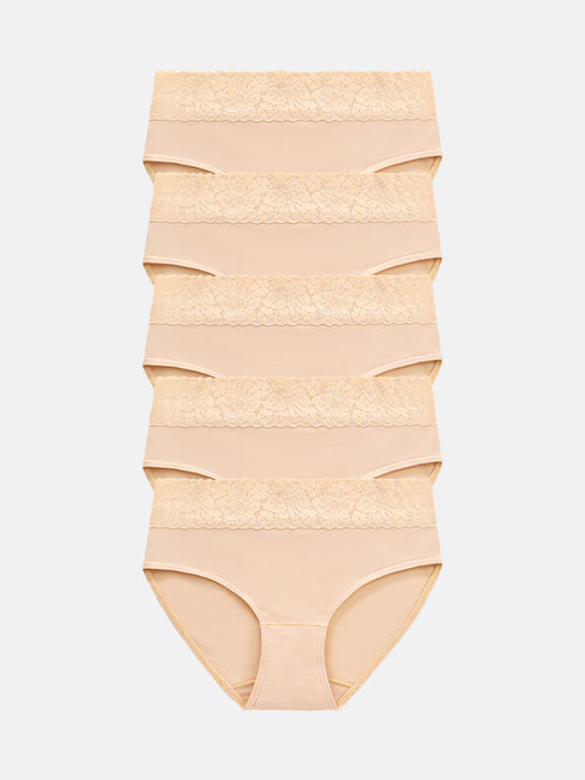 Womens Underwear Cotton Hipster Panties Lace Panty 5-pack 6004