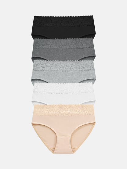 Womens Underwear Cotton Hipster Panties Lace Panty 5-pack 6004