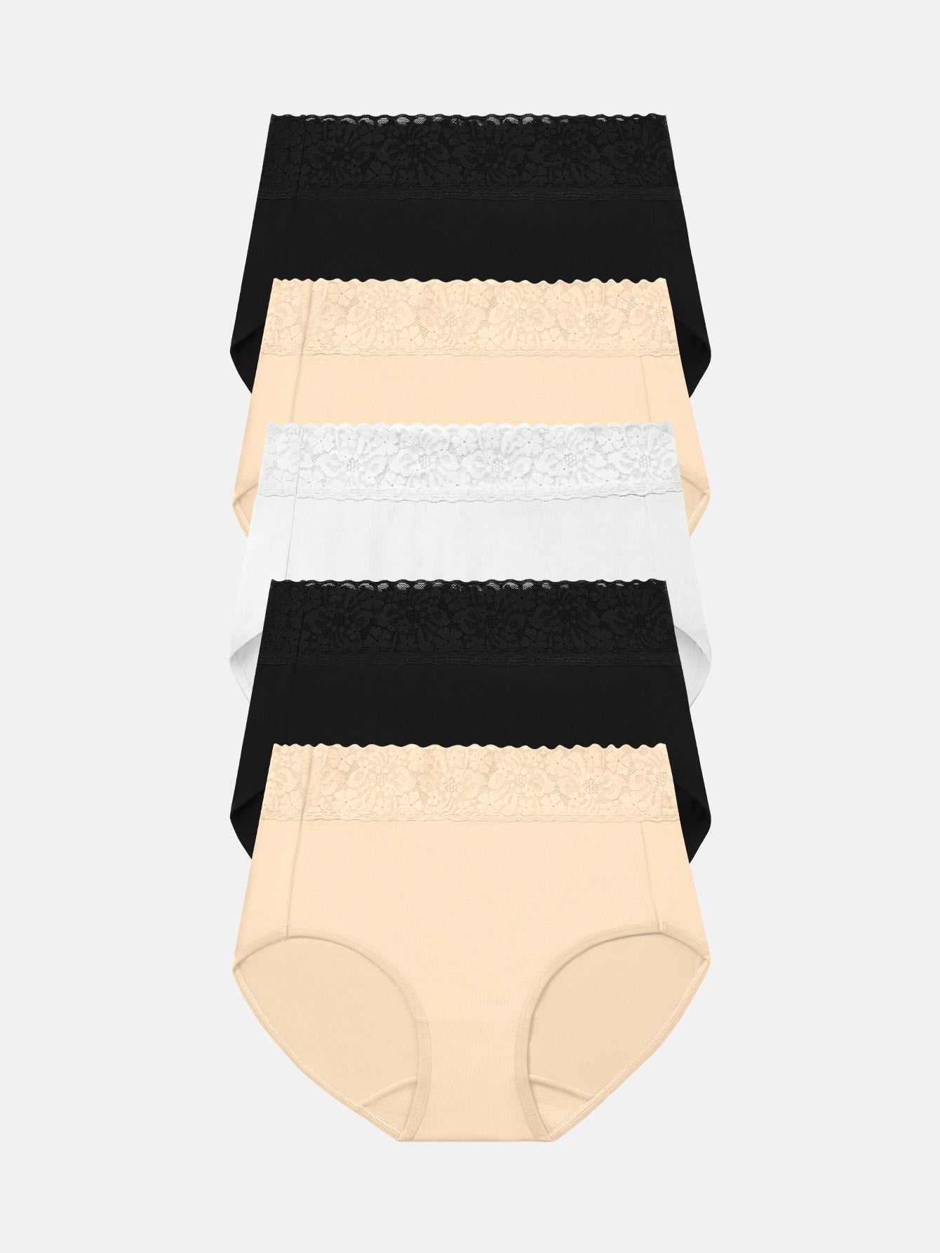 Womens Underwear Cotton Lace Panties Full Coverage Briefs S-3XL 5-Pack 6006