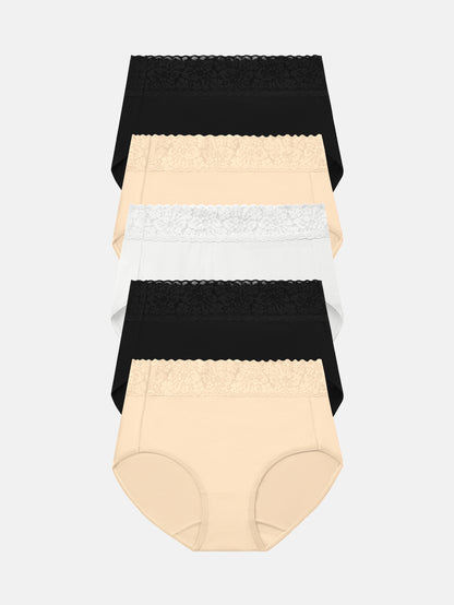 Womens Underwear Cotton Lace Panties Full Coverage Briefs S-3XL 5-Pack 6006