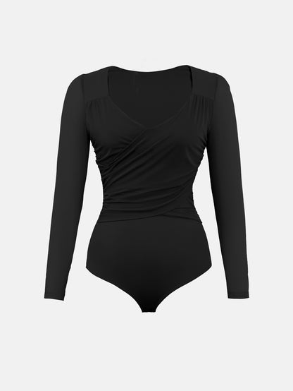 Bodysuits for Womens Long Sleeve Sheer Mesh Ruched S-XL