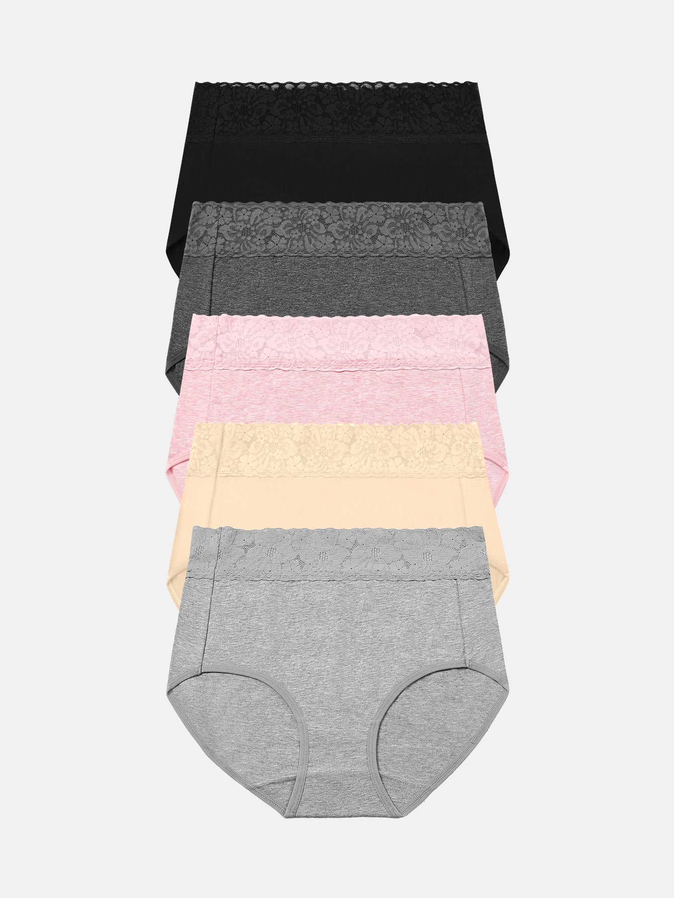 Womens Underwear Cotton Lace Panties Full Coverage Briefs S-3XL 5-Pack 6006