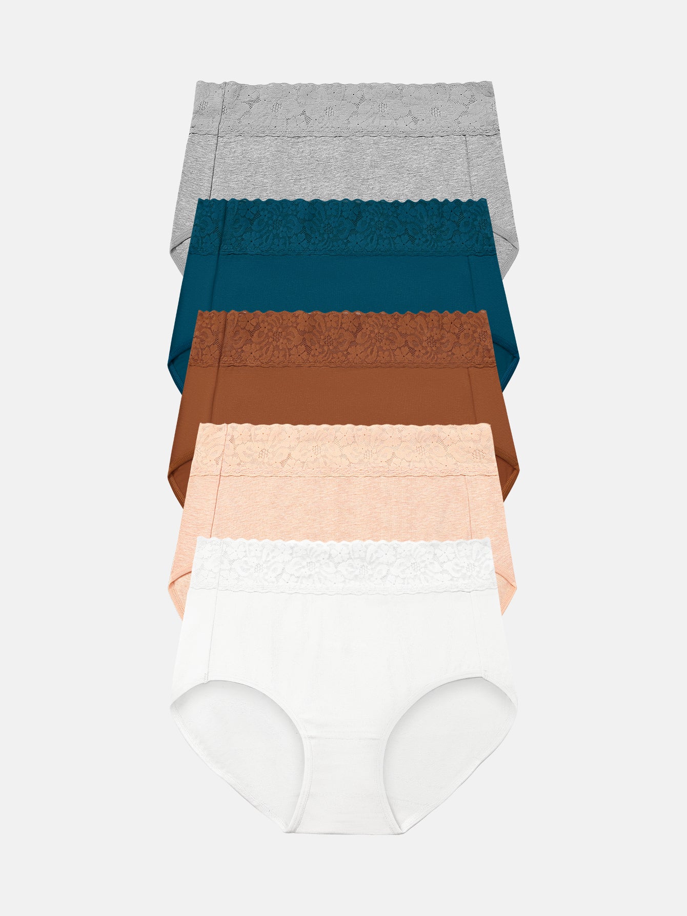 Womens Underwear Cotton Lace Panties Full Coverage Briefs S-3XL 5-Pack 6006