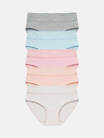 Womens Underwear Cotton Hipster Panties Lace Panty 5-pack 6004