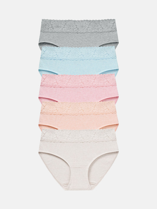 Womens Underwear Cotton Hipster Panties Lace Panty 5-pack 6004