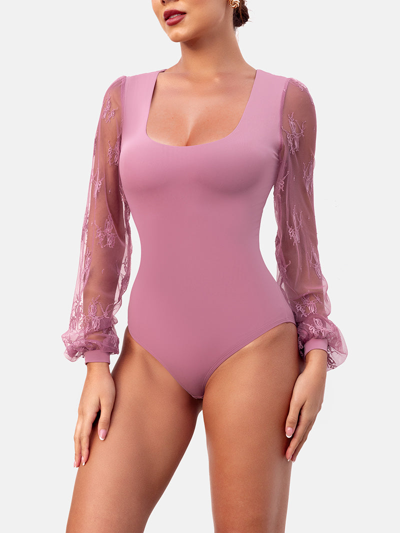 Long Sleeve Body Suits Womens Thong Double Lined Round S-XL