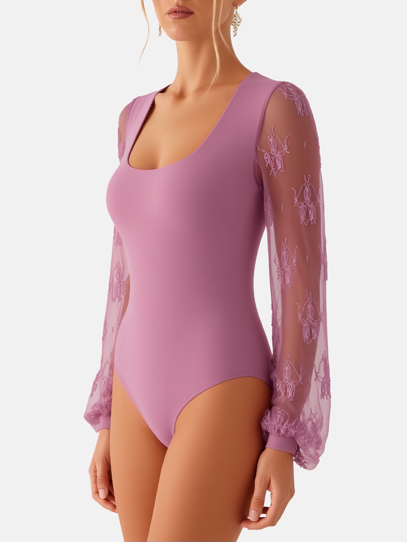 Long Sleeve Body Suits Womens Thong Double Lined Round S-XL