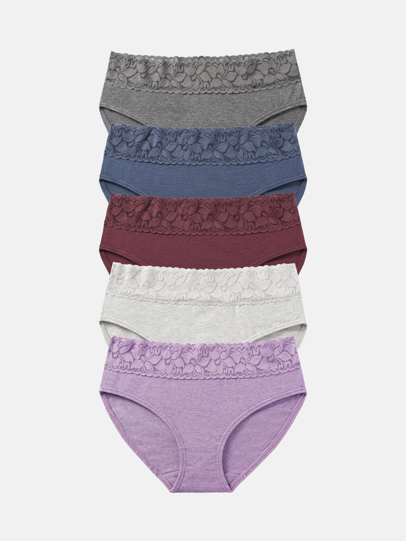Lace Hiphugger Cotton Hipster Panties for Women 5-PACK 3020