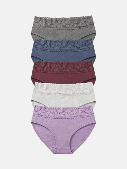 Lace Hiphugger Cotton Hipster Panties for Women 5-PACK 3020