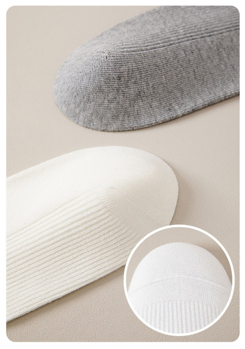 Women's Mid-Calf Cotton Socks for Fall/Winter Fine-Strip Knit Japanese Style White Puffy Socks