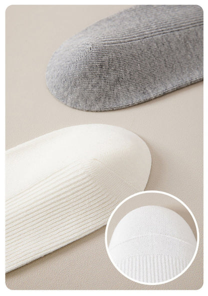 Women's Mid-Calf Cotton Socks for Fall/Winter Fine-Strip Knit Japanese Style White Puffy Socks