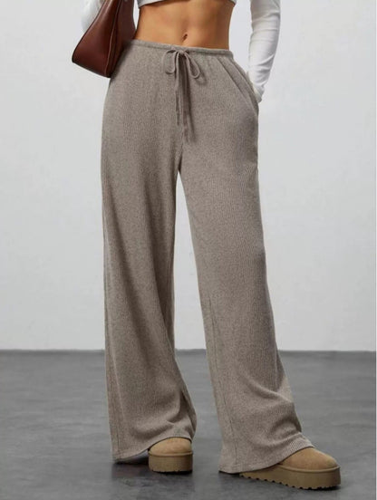 Solid-Color Casual Relaxed-Fit Fall/Winter Wide-Leg Pants