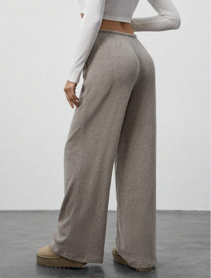 Solid-Color Casual Relaxed-Fit Fall/Winter Wide-Leg Pants