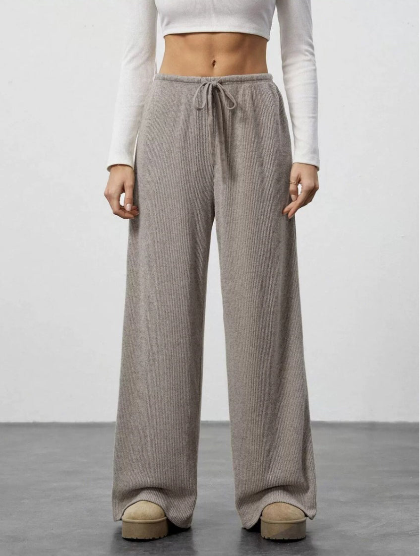 Solid-Color Casual Relaxed-Fit Fall/Winter Wide-Leg Pants
