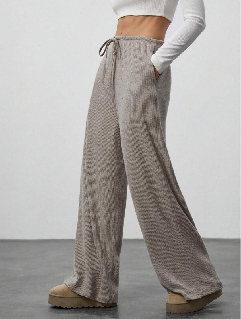 Solid-Color Casual Relaxed-Fit Fall/Winter Wide-Leg Pants