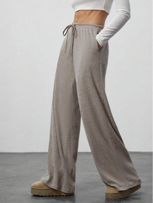 Solid-Color Casual Relaxed-Fit Fall/Winter Wide-Leg Pants