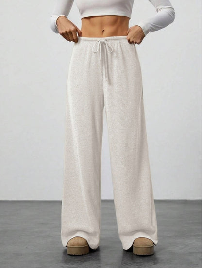 Solid-Color Casual Relaxed-Fit Fall/Winter Wide-Leg Pants