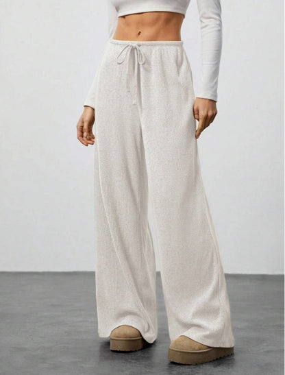 Solid-Color Casual Relaxed-Fit Fall/Winter Wide-Leg Pants
